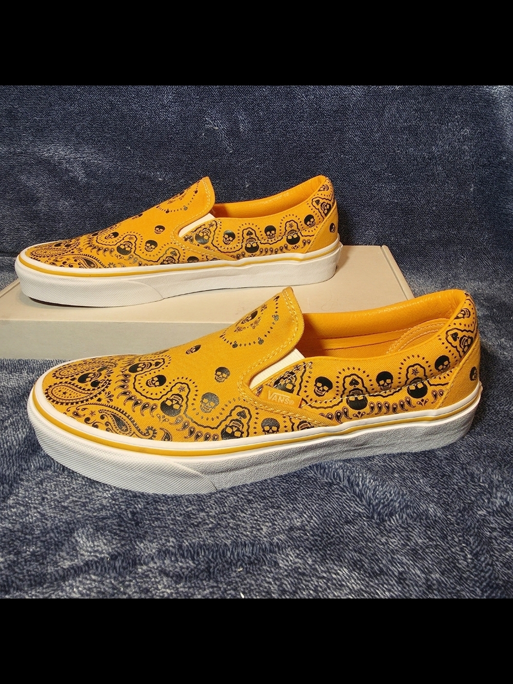 Vans Yellow Paisley Skull Slip-On Shoes